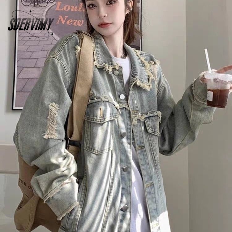 SOERVIMY แขนเสื้อยาว แจ็คเก็ต เสื้อแจ็คเก็ตผู้หญิง comfortable INS ทันสมัย trendy WJK23C07OY 49Z231207