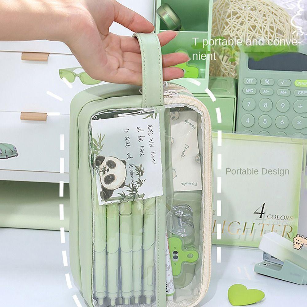 Aomsom กระเป๋าดินสอ พร้อมหูหิ้ว ใส อเนกประสงค์ ขนาดใหญ่ จุของได้เยอะ สําหรับใส่เครื่องเขียน นักเรียน ของขวัญ