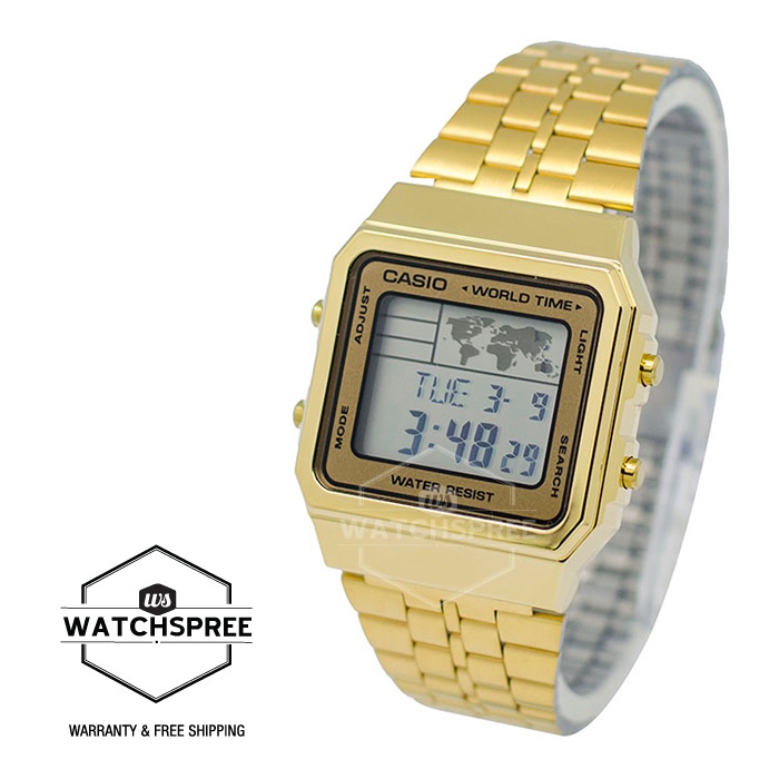 Casio Classic Series Digital Men's Gold Stainless Steel Strap Watch A500WGA-9D