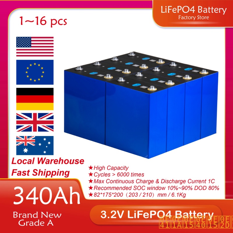 !! # @ 4/8PCS 3.2V 340Ah LiFePO4แบตเตอรี่ลิเธียมเหล็กฟอสเฟต Batterie สำหรับ12V 24V DIY ชาร์จเซลล์แพ็ค Solar Energ