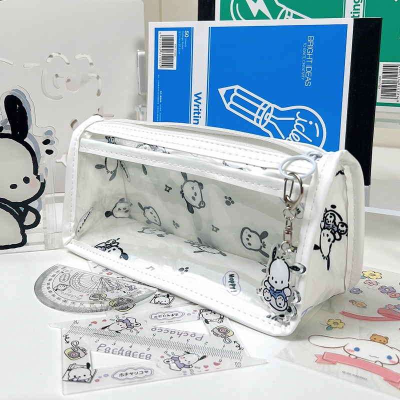 SANRIO กระเป๋าดินสอ Pvc โปร่งแสง กันน้ํา ลายการ์ตูน Hello Kitty Pochacco น่ารัก อเนกประสงค์ ขนาดใหญ่ สําหรับใส่เครื่องเขียนนักเรียน