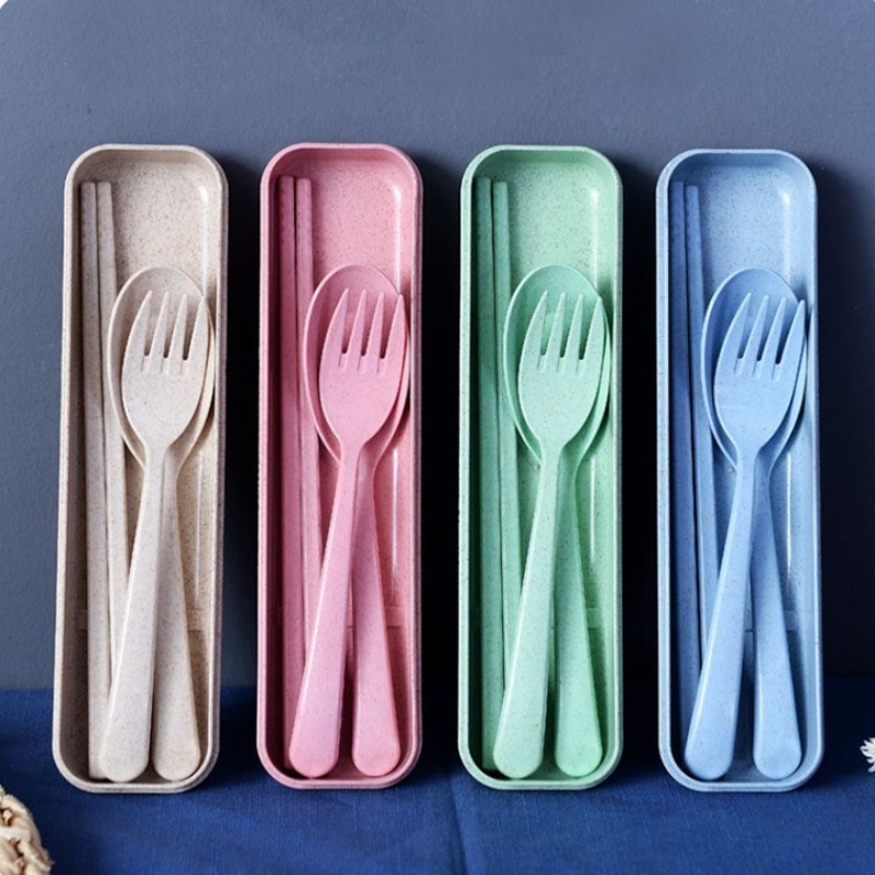 ชุดช้อนส้อม 3 ชิ้น ตะเกียบ ส้อมข้าวบาร์เลย์ อาหารกลางวันสํานักงาน - SU888