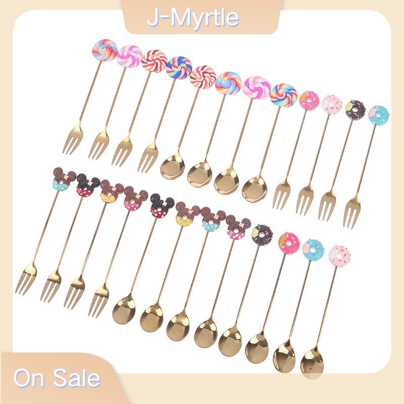 J-myrtle ช้อนส้อม สําหรับคนกาแฟ นม โดนัท 4 ชิ้น ต่อชุด