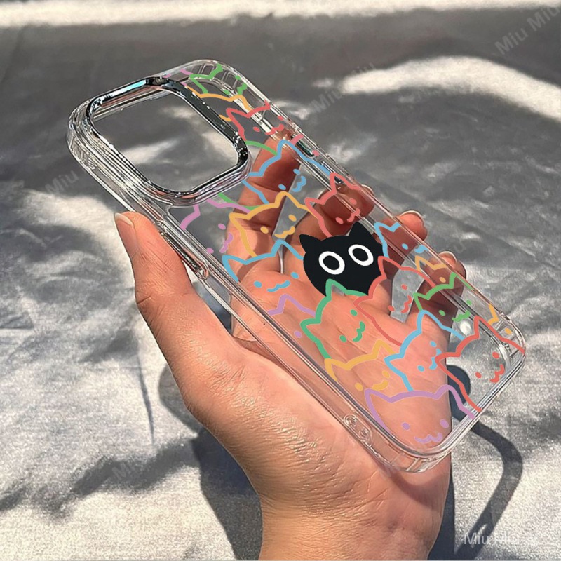 เคสโทรศัพท์มือถือ ซิลิโคนนุ่ม ใส กันกระแทก ลายกราฟฟิตี้แมว สําหรับ iPhone 15pro Max 15plus 14 pro Max 14 plus 13 pro Max 13 13pro 11 pro max11 X XR XS Max 7 plus รับประกัน 8 plus 12pro