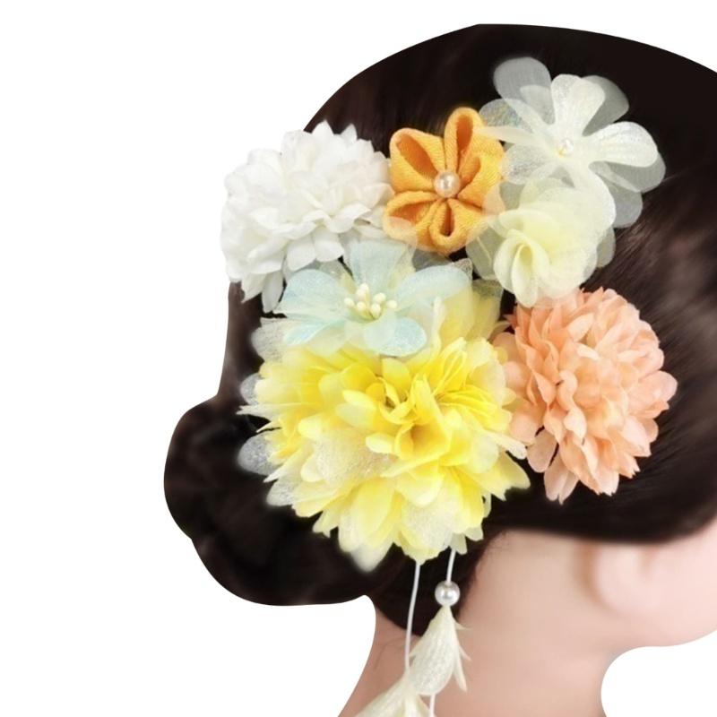 Boom Hairpins Kimono สไตล์โบราณดอกไม้ผม Buns Holders รูปที่ 8