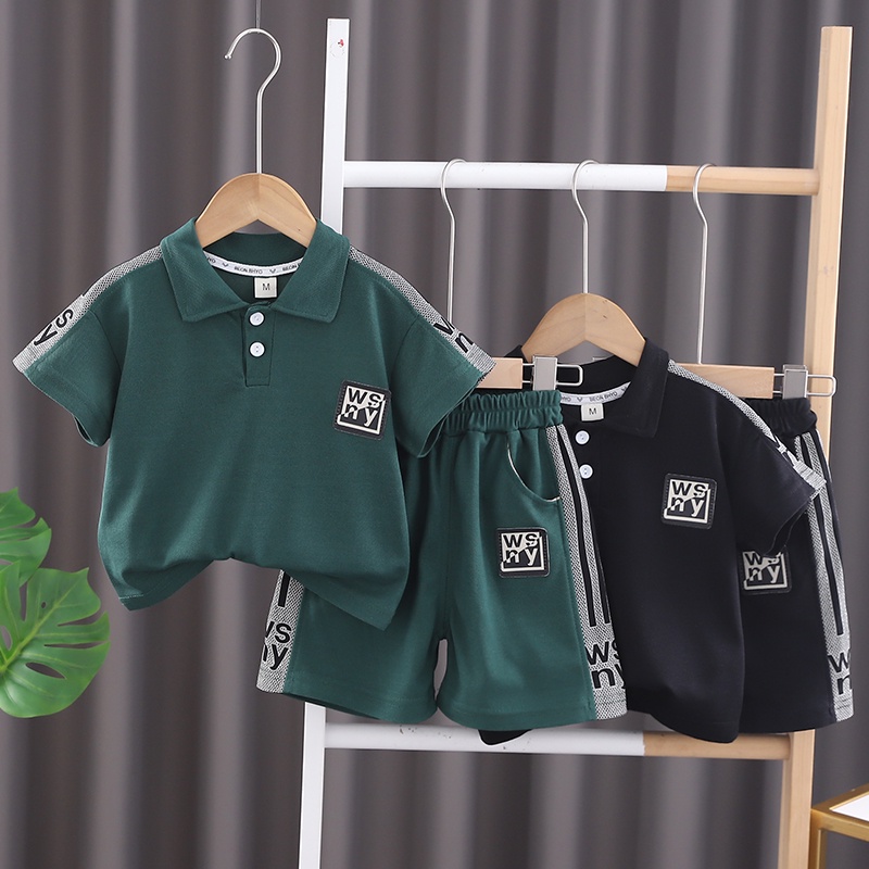เสื้อโปโล และกางเกงขาสั้น ผ้าฝ้าย แฟชั่นฤดูร้อน สําหรับเด็กผู้ชาย อายุ 0-5 ปี 2 ชิ้น