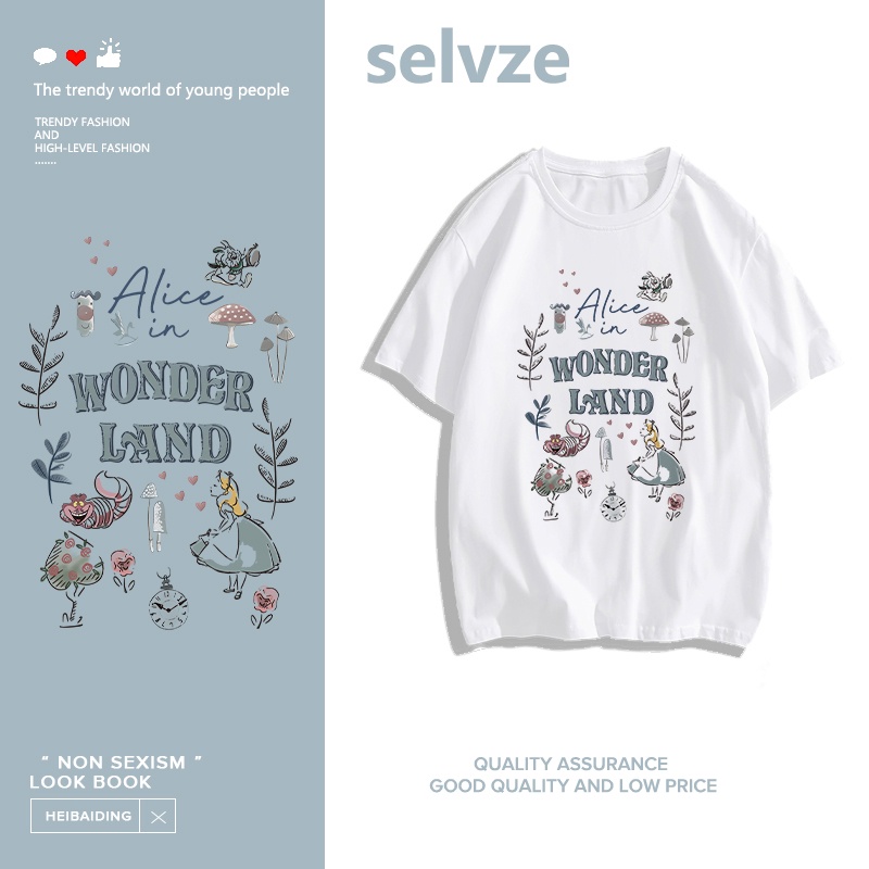 SELVZE （พร้อมส่งจากกทม มาถึงใน 2วัน）print T-shirt，เสื้อยืดแขนสั้นพิมพ์ตัวอักษรการ์ตูนเรียบง่าย Y0023