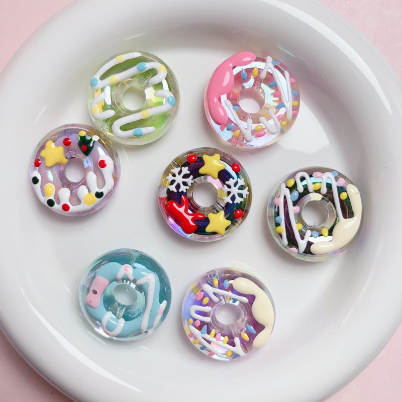 5 ชิ้น/แพ็คน่ารัก Hand Drawn Candy Heart Donuts สําหรับ DIY โทรศัพท์โซ่พวงกุญแจวัสดุอุปกรณ์เสริม 27*30 มม.