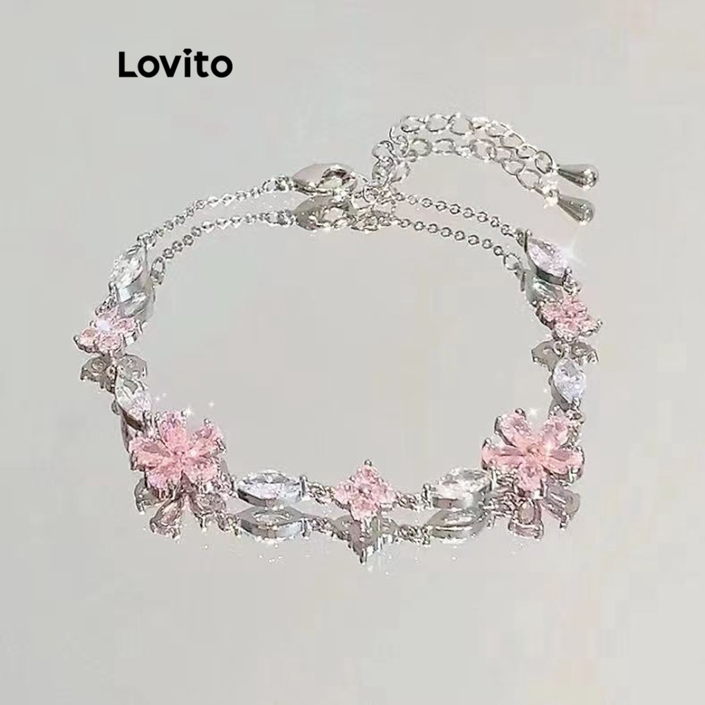 Lovito โรแมนติก ดวงจันทร์ โบว์ ดอกไม้ พลอยเทียม เพทาย ดอกซากุระ เพื่อนรัก สร้อยข้อมือ สําหรับผู้หญิง LFA12539
