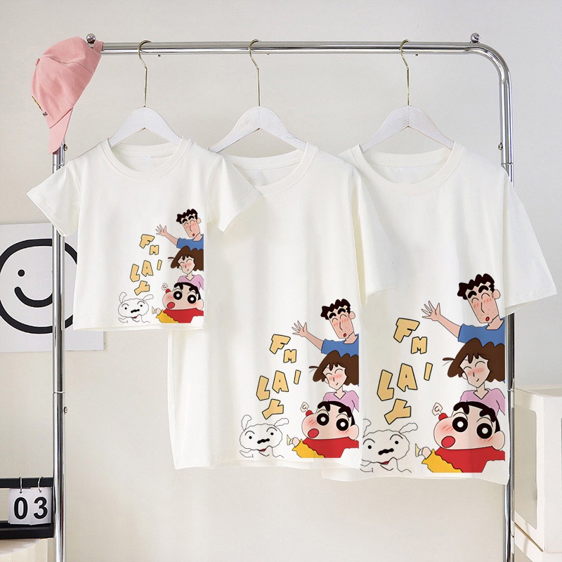 เสื้อยืดแขนสั้น พิมพ์ลายชินจัง สําหรับครอบครัว พ่อ แม่ และลูก