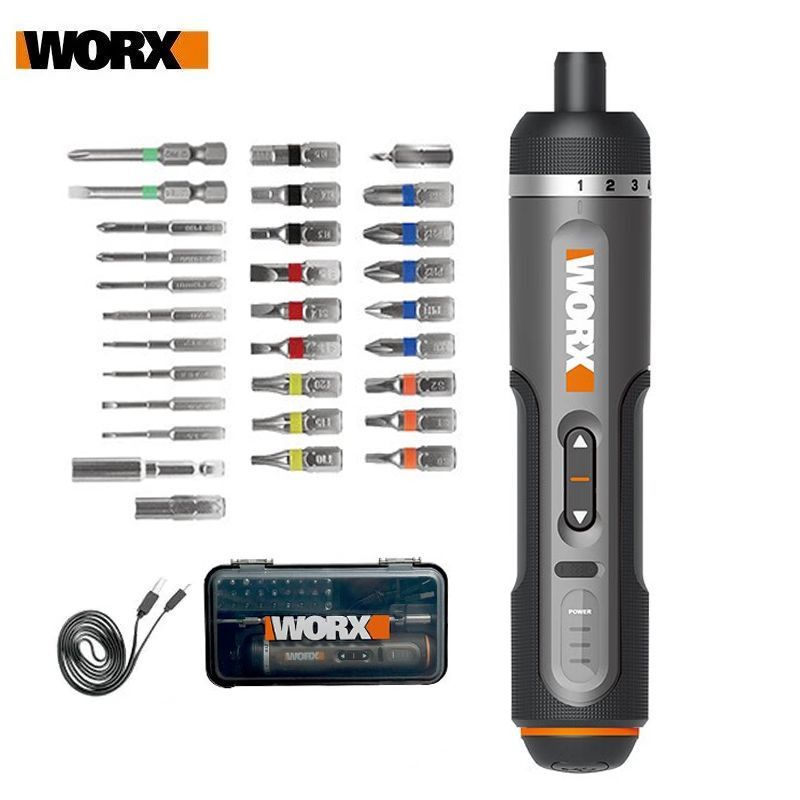 Worx 4V ชุดไขควงไฟฟ้า ขนาดเล็ก WX240 WX242 ไขควงไฟฟ้าไร้สายอัจฉริยะ ที่จับชาร์จ USB ชุด 30 บิต