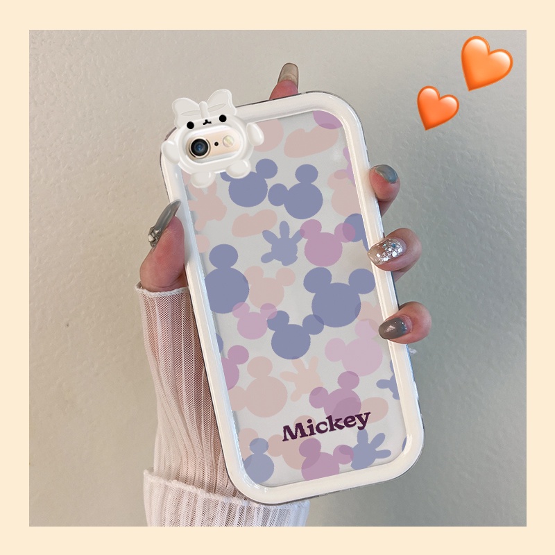 สําหรับ iPhone 6 Plus 6s Plus 7 Plus 8 Plus เคสสีม่วง สีชมพู มิกกี้เมาส์ เคสโทรศัพท์ใส Little Monster เลนส์กล้อง กันกระแทก เคสป้องกัน