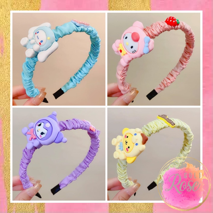 Rosegold - F6103 ที่คาดผมเด็กน่ารัก / ที่คาดผม Sanrio Scrunchie / ที่คาดผมเด็กผู้หญิงลายย่น / ที่คาด