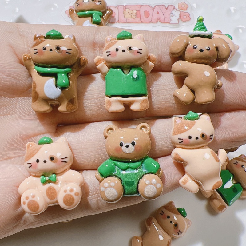10 ชิ้น/แพ็คสีเขียว Series การ์ตูนหมีเรซิ่น Flatback สําหรับ DIY เคสโทรศัพท์ครีมกาวคลิปผม Patch Handmading วัสดุ
