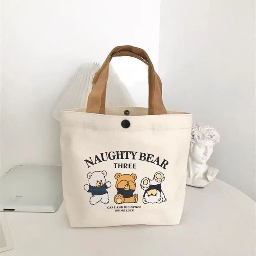 กระเป๋าผ้าแคนวาสลายการ์ตูนพีช ใบใหญ่ ใส่ของสําหรับปิคนิค น่ารัก ราคา ถูกที่สุด ดีลบีเคเค แกลเลอรีภาพที่ 5