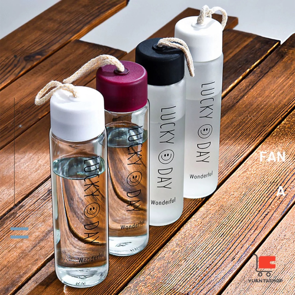 ขวดแก้วใส่น้ำดื่มพกพา กระบอกใส่น้ำ 350 ml มีสายคล้องมือ พกพาสะดวก สุขภาพดี Portable glass