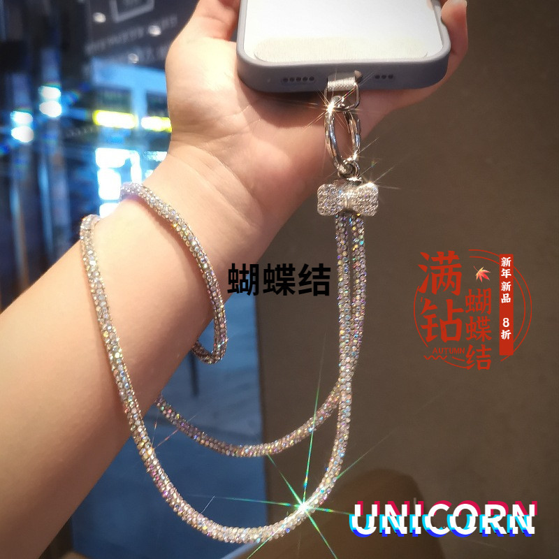 สายคล้องโทรศัพท์มือถือ ประดับโบว์ เพชร หรูหรา ขนาดเล็ก หลากสีสัน สําหรับผู้หญิง