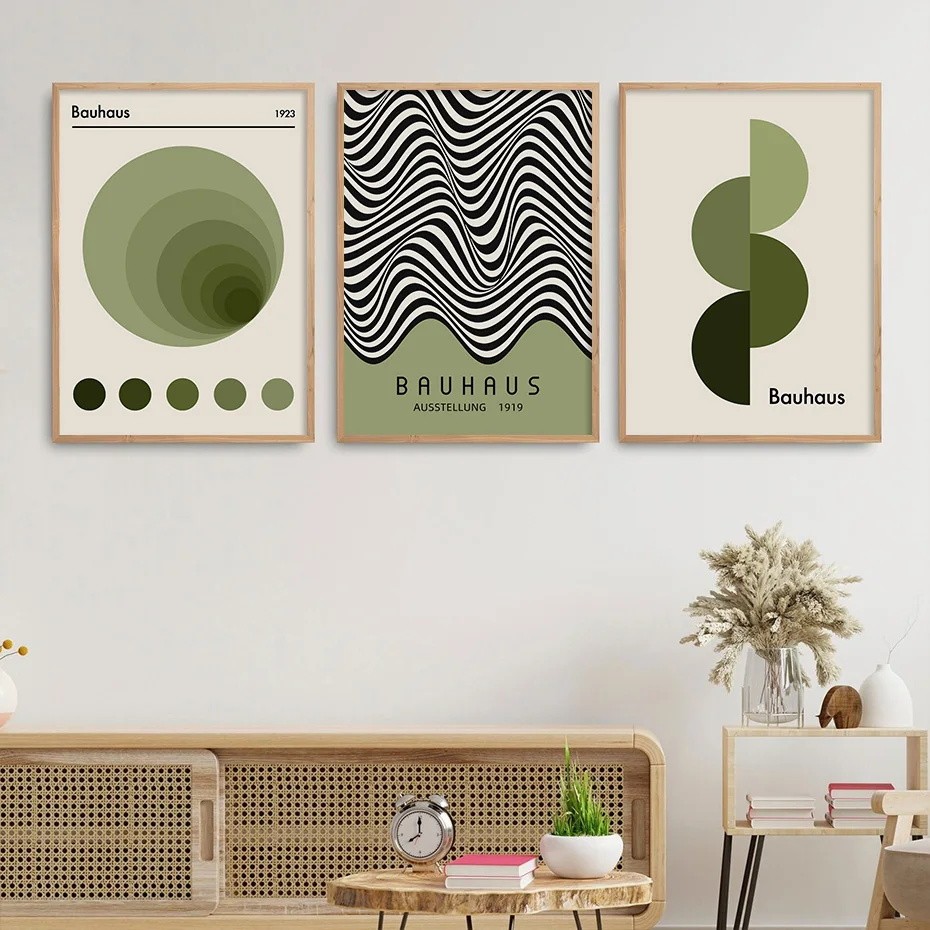 เรียบง่าย ผ้าใบโปสเตอร์ Bauhaus สีเขียวบทคัดย่อผ้าใบภาพวาดโปสเตอร์พิมพ์ตกแต่งบ้าน