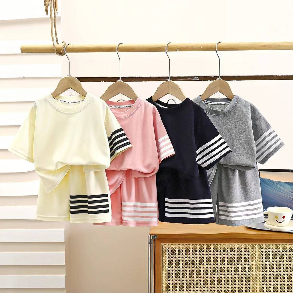 เสื้อผ้าเด็ก ชุดลำลองเด็ก แฟชั่นน่าร้อน เนื้อผ้าวาฟเฟิลแต่งลายทาง Size80-110 cm