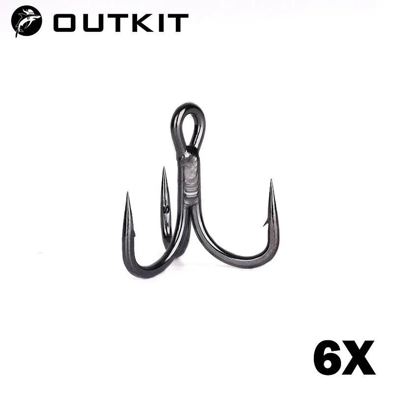 Outkit 10 ชิ้น 6x Strong Super Sharp รอบ Treble Hook Antirust เหล็กคาร์บอนสูง 2 4 6 8 # Sea Treble Hooks Fishing Tackle