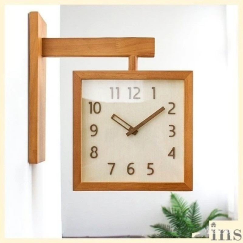 5-ดาว ขายใหม่ ญี่ปุ่นวินเทจไม้เนื้อแข็งสองด้านไม้นาฬิกาแขวนเงียบห้องนั่งเล่นบ้านมุมสองด้านนาฬิกา