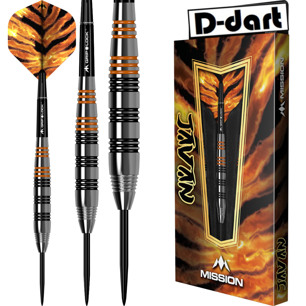 MISSION STEEL TIP DARTS - 22G JAVAN SILVER BRASS DART SET STEEL DART