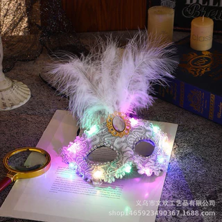 หน้ากากเพรชขนนกมีไฟ LED