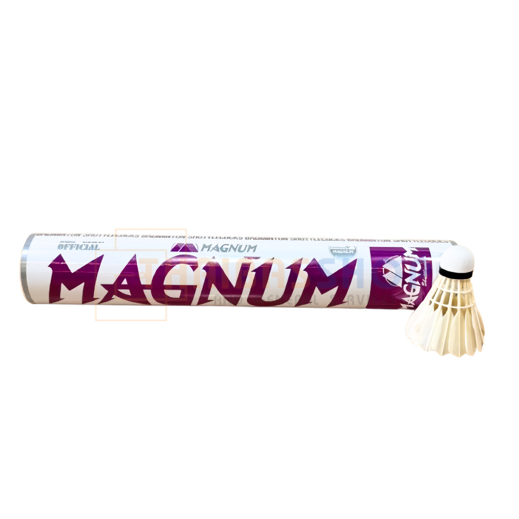 (ของแท้ 100%) ลูกแบดมินตันMagnum หลอดสีม่วง ลูกขนไก่ ลูกแบด บรรจุ 12 ลูก สีขาว
