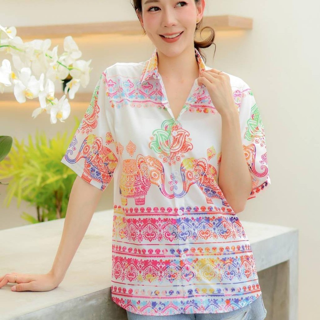 HD025เสื้อฮาวายลายใหม่2026  คลาสสิคThailandทรงวัยรุ่น หญิงชายใส่ได้ ผ้าโพลีพรีเมี่ยมไซส์38-56นิ้ว งานปัาย ลายคมชัด *1ตัว ราคา ถูกที่สุด ดีลบีเคเค แกลเลอรีภาพที่ 8