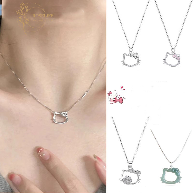 Roselife S925 เงิน Cyrstal ญี่ปุ่น Kitty แมวจี้สร้อยคอผู้หญิงหญิงเลือกฟรีลูกแมวคอเครื่องประดับ