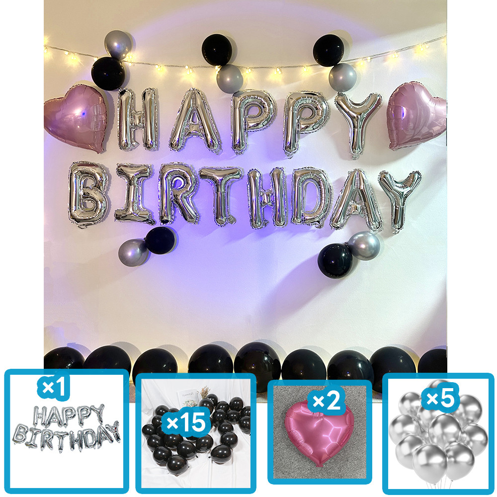 ส่งจากไทย เซตลูกโป่งวันเกิด ม่านฟอยล์ Happy Birthday set อุปกรณ์ครบ ตัวอักษร ลูกโป่งมุก ลูกโป่งฟอยล์