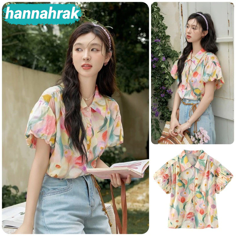 เสื้อครอปแขนตุ๊กตาลายดอกไม้ สวยหวาน
