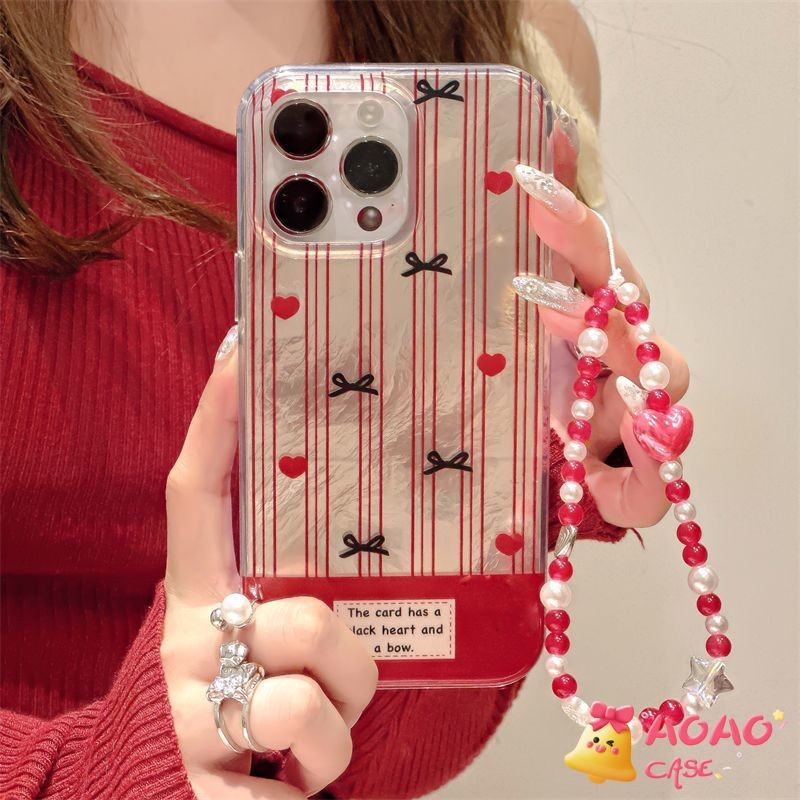 สร้อยข้อมือรักโบว์หวานนุ่ม เคส iPhone 15 11 16 13 14 12 Pro Max 7Plus 8Plus XR 16 7 8 15 14 Plus X XS Max SE 2022