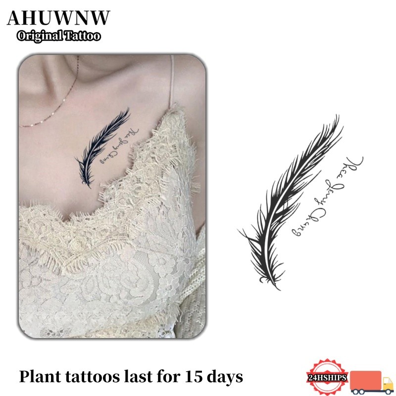 อ่า. สติ๊กเกอร์รอยสัก ติดทนนาน 15 วัน พร้อมลายขนนกกันน้ําและทนทาน 621