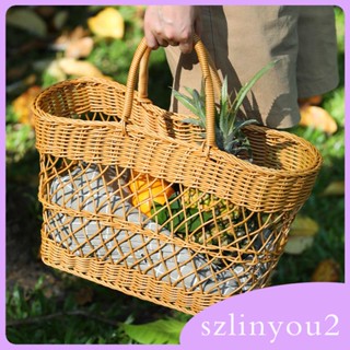 [szlinyou2] ตะกร้าผ้าทอมือ พร้อมหูหิ้ว อเนกประสงค์ สําหรับช้อปปิ้ง