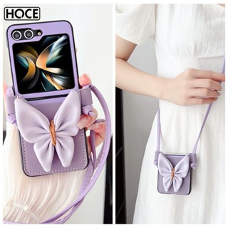 Hoce ZFlip5 เคสโทรศัพท์มือถือ ลายผีเสื้อ 3D พร้อมสายโซ่ยาว หรูหรา สําหรับ Samsung Galaxy Z Flip 3 Z Flip4 Flip5 5G