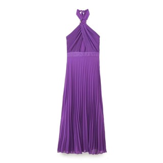 ขายส่ง Midi Dress จีบรอบ สีม่วง 3515