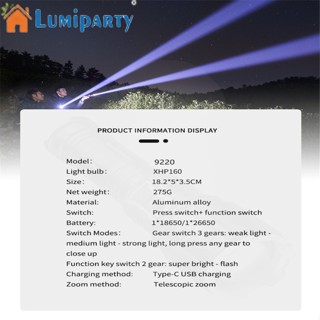 Lumiparty Xhp160 ไฟฉาย ขนาดเล็ก Type-c ชาร์จ Usb ความสว่างสูง สําหรับตั้งแคมป์กลางแจ้ง