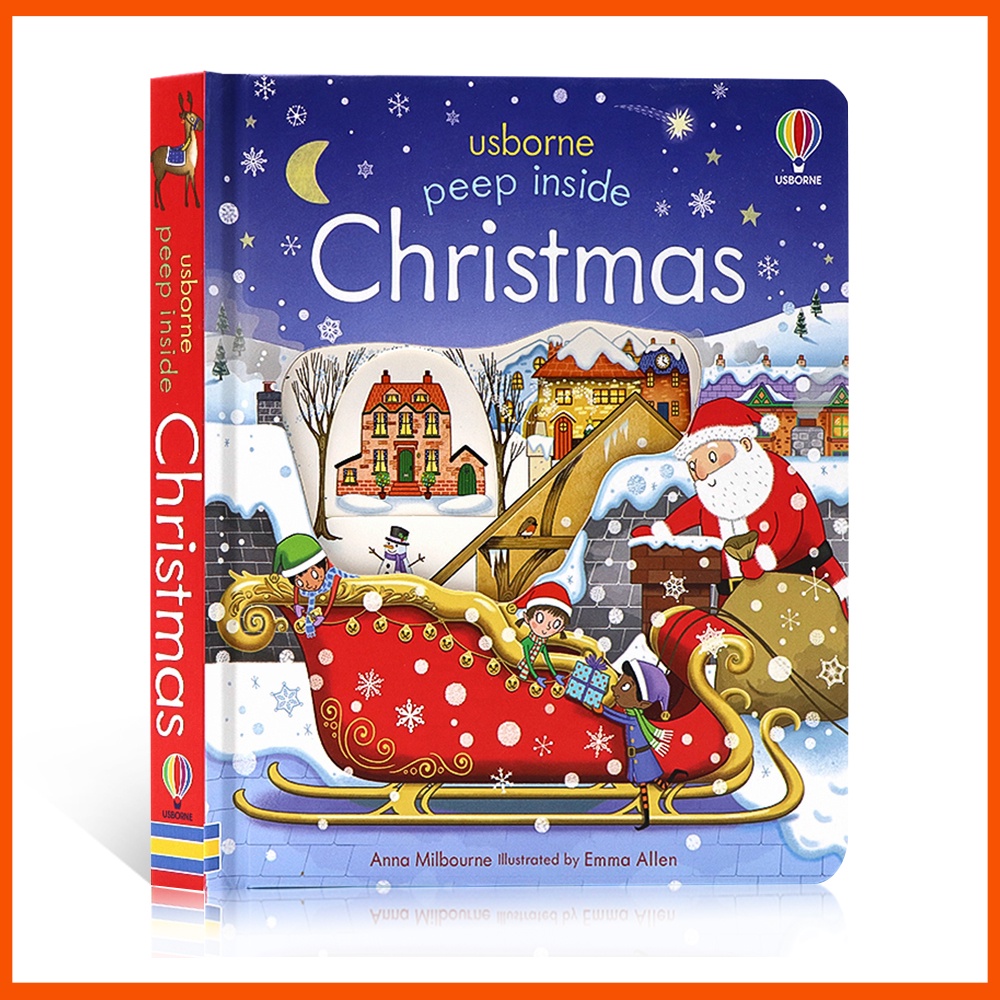 Usborne Peep Inside Christmas English Education Books หนังสือภาพเด็ก, หนังสือนิทาน Bedtime, ของขวัญคริสต์มาสวันเกิดชายและหญิง, ของเล่นปฏิสัมพันธ์ระหว่างพ่อแม่และลูก