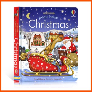 หนังสือ Usborne Peep Inside Christmas แบบโต้ตอบ เพื่อการศึกษา สําหรับเด็ก