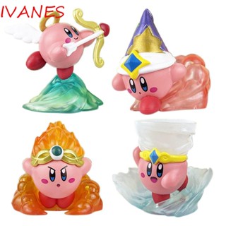 Ivanes โมเดลฟิกเกอร์ PVC รูปการ์ตูน Kirby สีชมพู สําหรับเก็บสะสม 4 ชิ้น ต่อชุด