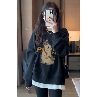 Suxi เสื้อกันหนาวลําลอง แขนยาว คอกลม พิมพ์ลายการ์ตูนน่ารัก สไตล์เกาหลี เรียบง่าย สําหรับผู้หญิง