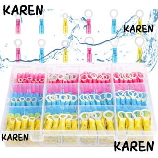 Karen ขั้วแหวนทองแดง สีแดง 260 ชิ้น #10แหวนหดความร้อน 1/4 นิ้ว 5/16 นิ้ว 3/8 นิ้ว เกรดทะเล 4 ขนาด AWG 22-16 16-14 12-10