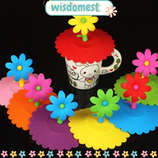 Wisdomest ฝาครอบแก้ว ซิลิโคน ลายดอกไม้ กันฝุ่น ทนความร้อน 3 ชิ้น