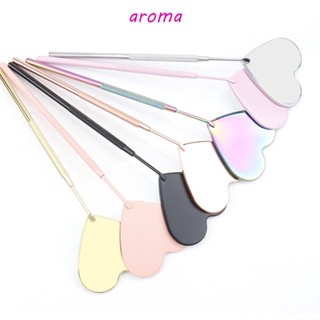 Aroma กระจกขนตา แบบพกพา รูปหัวใจ ด้ามจับยาว อุปกรณ์แต่งหน้า สเตนเลส เครื่องมือความงาม เครื่องมือตรวจสอบขนตา