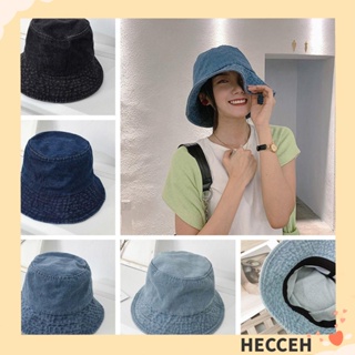 Hecceh หมวกบักเก็ต ผ้าฝ้าย สีพื้น หมวกชายหาด หมวกกันแดด