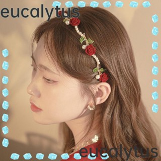 Eucalytus1 ที่คาดผม โลหะผสม รูปดอกกุหลาบ ประดับไข่มุก สีแดง สีขาว สําหรับผู้หญิง