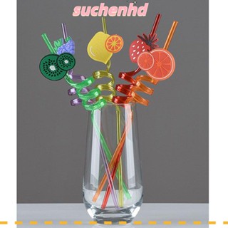 Suchenhd 1/5 ชิ้นหลอดพลาสติกสีสันสดใส / ลายการ์ตูนผลไม้ / นำกลับมาใช้ใหม่ได้