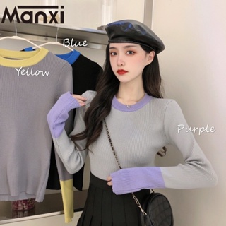 Manxi เสื้อแฟชั่นผู้หญิง เสื้อแขนยาว คลุม ไหมพรม ครอปเสื้อแขนยาว 36Z230908