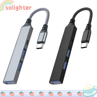 SOLIGHTER อะแดปเตอร์ฮับ Type-C อะลูมิเนียมอัลลอย OTG 4 พอร์ต สําหรับแล็ปท็อป